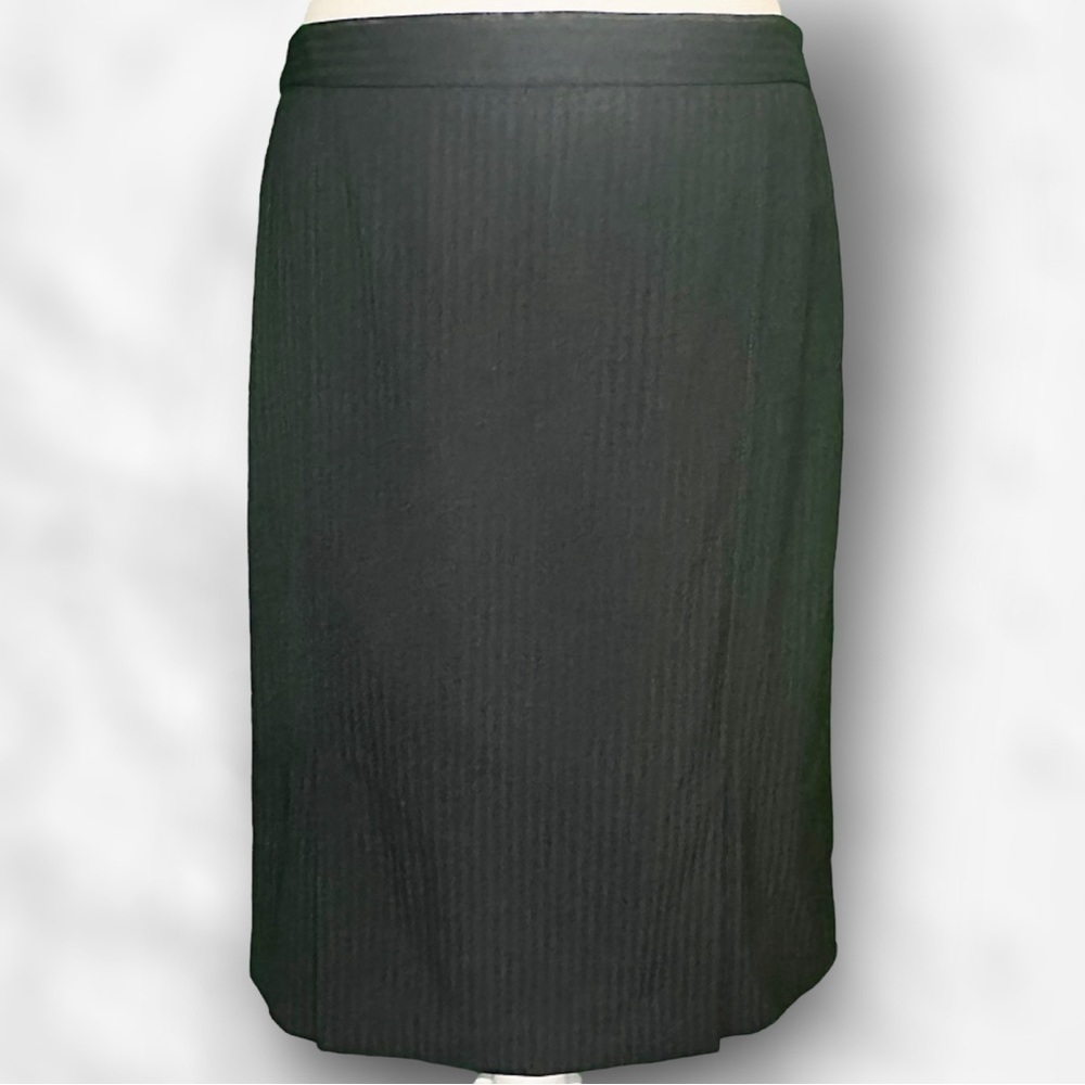 Theory Black Striped Wool Blend Split Hem Pencil Skirt Size 8